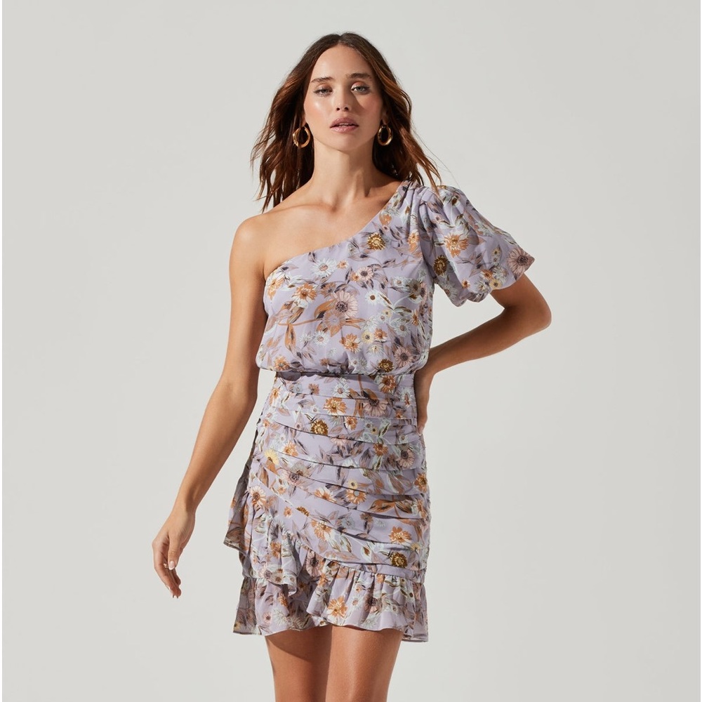 Aster One Sleeve Tulip Top Skirt Floral Mini Dress Size Small